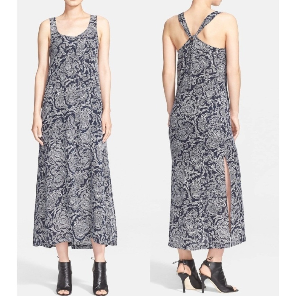 Theory Silk‎ Paisley Print Georgette Maxi Dress Sleeveless Back Crisscross XS